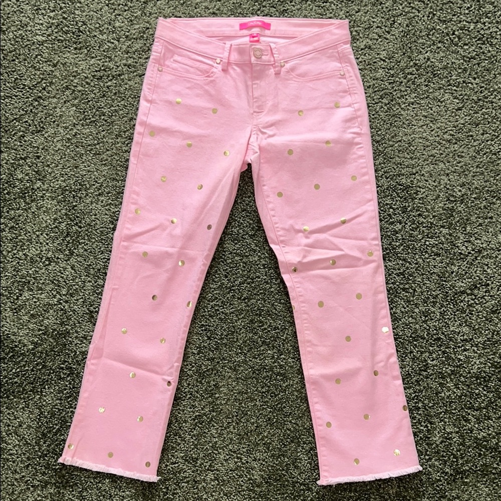 Lilly Pulitzer Pink Pants with Gold Polka Dots